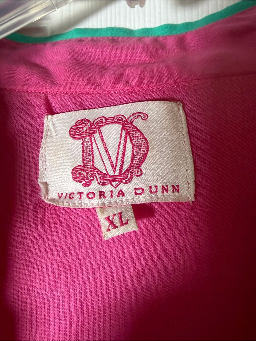 Victoria Dunn Hot Pink Button-Front Maxi Dress with Teal Trim - Picture 2 of 4